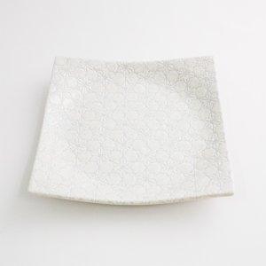 画像3: 【市蔵】白手引き5.5寸正角皿 【市蔵】White Hand-drawn 17cm Square Plate